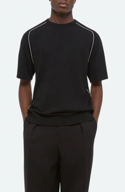 Helmut Lang Contrast Piping Wool T-shirt In Black
