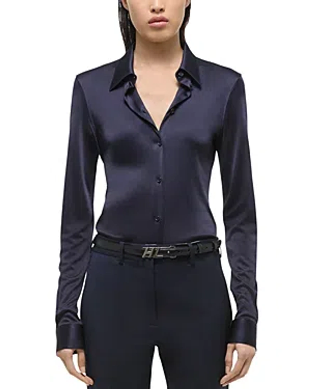 Helmut Lang Cotton Fluid Slim Shirt In Navy | ModeSens