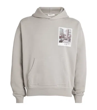 Helmut Lang Cotton Postcard Print Hoodie In Grey