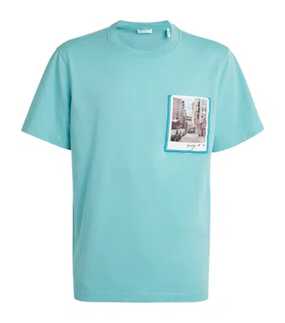 Helmut Lang Postcard Print T-shirt With Ribbed Crew Neckline In Teal
