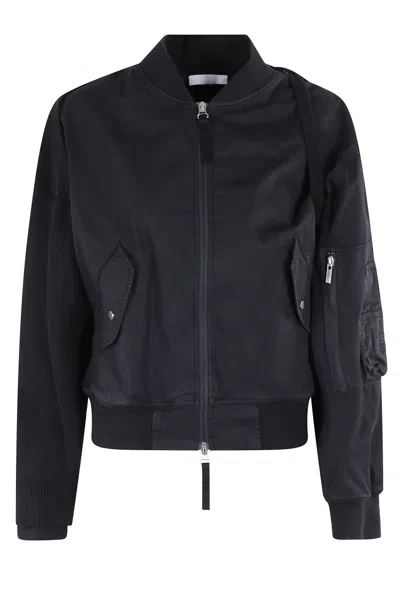 Helmut Lang Cotton Twill Bomber Jacket In Black
