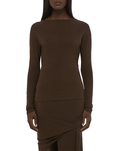 Helmut Lang Cowl Back Long Sleeve Top In Brown