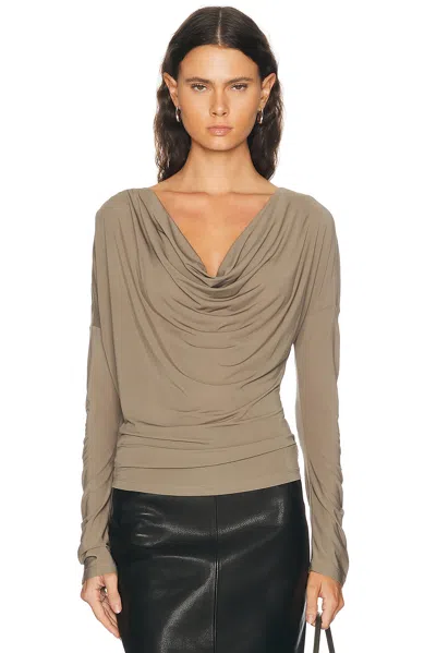 Helmut Lang Cowl Long Sleeve Top In Fallen Rock