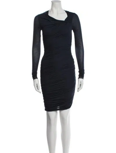 Pre-owned Helmut Lang Cowl Neck Knee-length Dress In Blue
