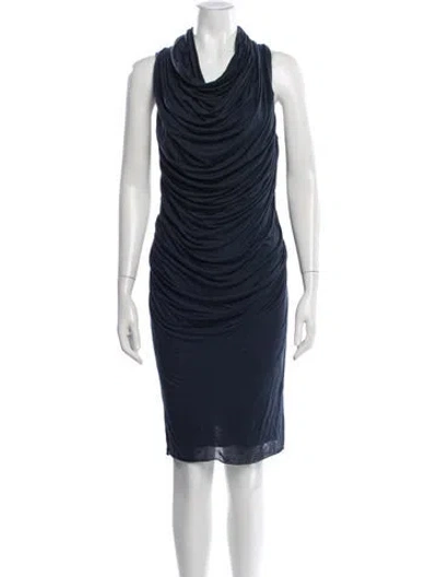 Pre-owned Helmut Lang Cowl Neck Knee-length Dress In Blue