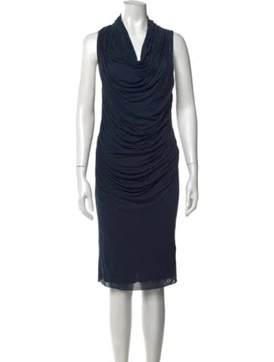 Pre-owned Helmut Lang Cowl Neck Knee-length Dress In Blue