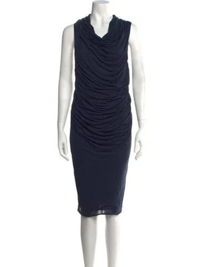 Pre-owned Helmut Lang Cowl Neck Knee-length Dress In Blue