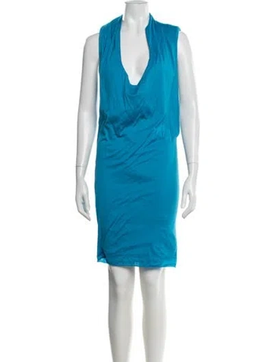 Pre-owned Helmut Lang Cowl Neck Knee-length Dress In Blue/burgundy