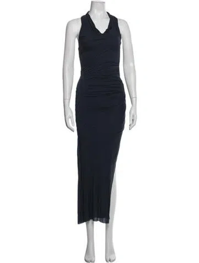 Pre-owned Helmut Lang Cowl Neck Long Dress In Blue