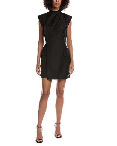Helmut Lang Cowl Silk-trim Wool Blazer Dress In Black