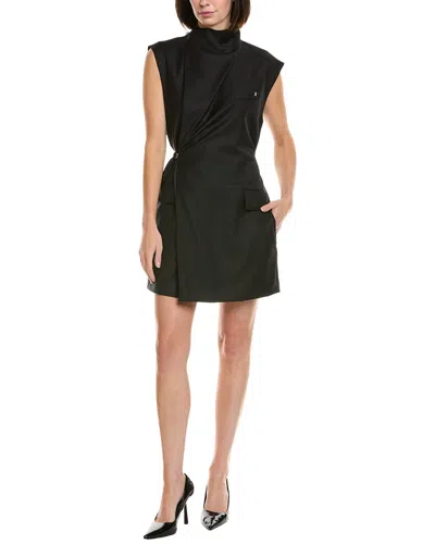 Helmut Lang Cowl Silk-trim Wool Blazer Dress In Black