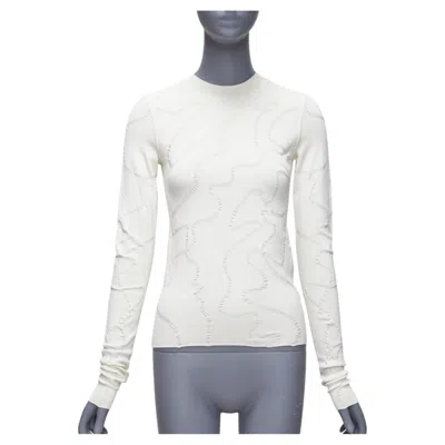 Pre-owned Helmut Lang Cream Wiggly Line Motive Jacquard Long Sleeve Sweater S In White