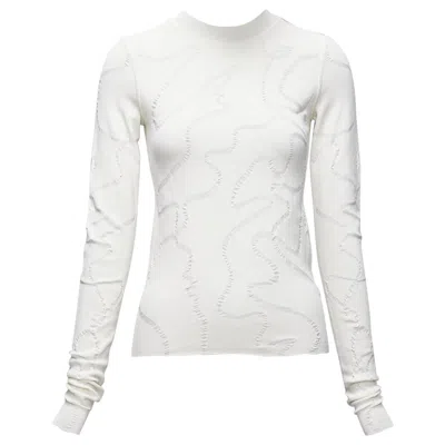 Pre-owned Helmut Lang Cream Wiggly Line Motive Jacquard Long Sleeve Sweater S In White