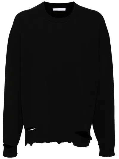 Helmut Lang Crew-neck Distressed Jumper In Black