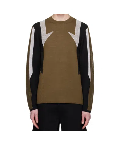 Helmut Lang Sport Mesh Inset Merino Wool Crewneck Sweater In Brown