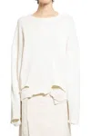 Helmut Lang Distressed Oversize Sweater In White