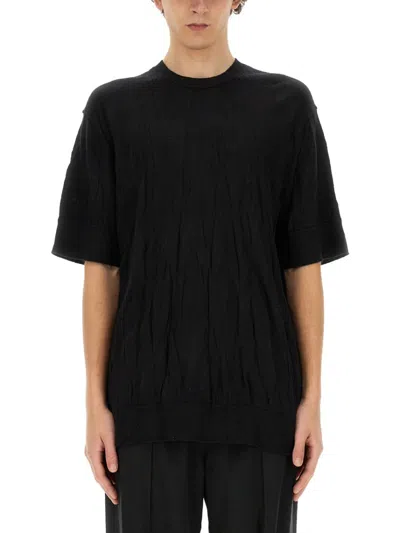 Helmut Lang Textured Crew Neck Short Sleeve Shirt In Black