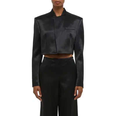 Helmut Lang Crop Satin Blazer In Black