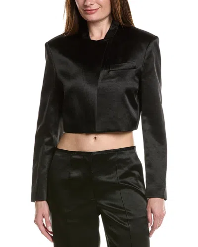 Helmut Lang Crop Textured Satin Blazer In Black