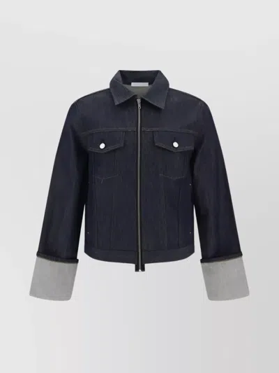 Helmut Lang Cropped Cotton Denim Jacket Pockets In Blue