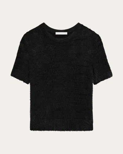 Helmut Lang Cropped Eyelash Knit Tee In Black