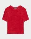 Helmut Lang Cropped Eyelash Knit Tee In Red