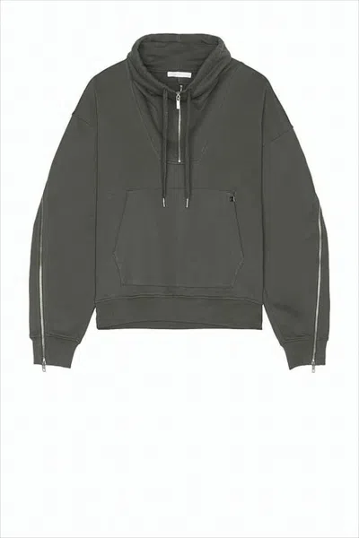 Helmut Lang Cropped Half-zip Hoodie With Kangaroo Pocket In Gray