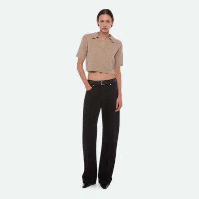 Helmut Lang Cropped Polo Sweater In Oatmeal Melange