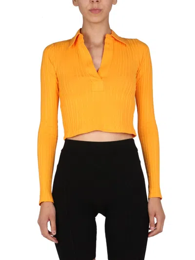 Helmut Lang Cropped Polo With Pointed Collar - Women's Mini Style In Yellow