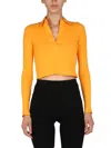 Helmut Lang Long Sleeve Crop Polo Top In Yellow