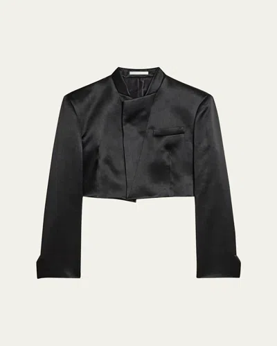 Helmut Lang Cropped Satin Blazer In Black