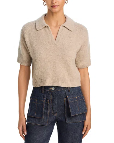 Helmut Lang Cropped Short Sleeve Wool Polo In Neutral