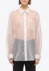 Helmut Lang Curved Bubble Pack Jacquard Sheer Button-up Shirt In White