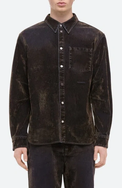 Helmut Lang Men's Flocked Denim Curved Shirt In Flocked Olive