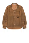 Helmut Lang Men's Curved Stained Denim Sport Shirt In Waxed Oil Stain
