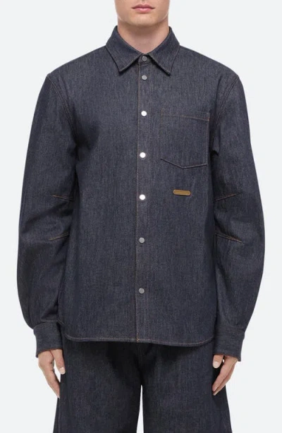 Helmut Lang Curved Sleeve Button-up Denim Shirt In Raw Indigo