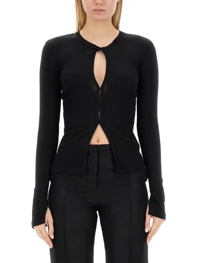 Helmut Lang Cut-out Knitted Top In Black