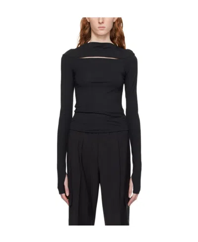 Helmut Lang Cut-out Long-sleeve Top In Black