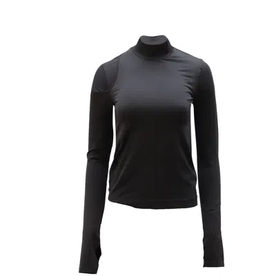 Helmut Lang Cut-out Stretch Turtleneck Top In Black Nylon