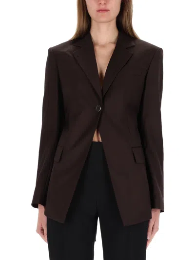 Helmut Lang Cutaway One-button Blazer In Brown