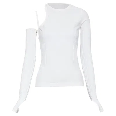 Pre-owned Helmut Lang Cutout Asymmetrical Ribbed Cotton Knit Top In White