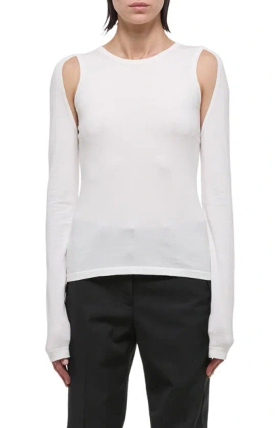 Helmut Lang Cutout Crewneck Sweater In Optic White