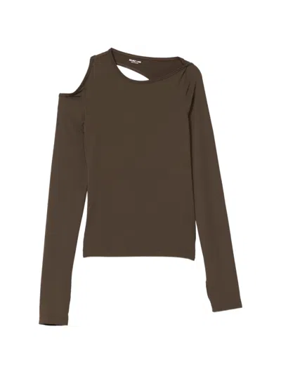 Helmut Lang Cut-out Long-sleeve Top In Brown