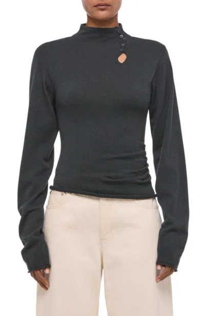 Helmut Lang Cutout Wool Blend Rib Sweater In Gray