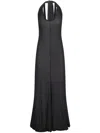 Helmut Lang Layered Stretch-mesh Halterneck Maxi Dress In Black