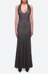 Helmut Lang Layered Stretch-mesh Halterneck Maxi Dress In Black Sand