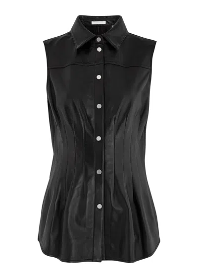 Helmut Lang Leather Waisted Dart Shirt In Black