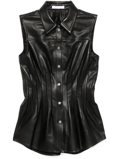 Helmut Lang Leather Waisted Dart Shirt In Black
