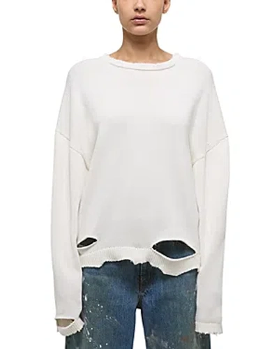 Helmut Lang Distressed Oversize Sweater In Ivory