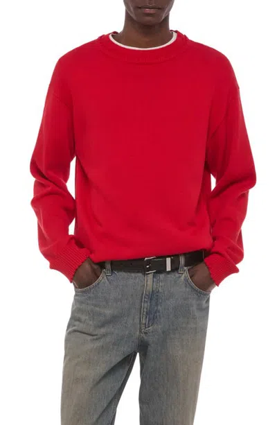 Helmut Lang Distressed Cotton Crewneck Sweater In Rosso